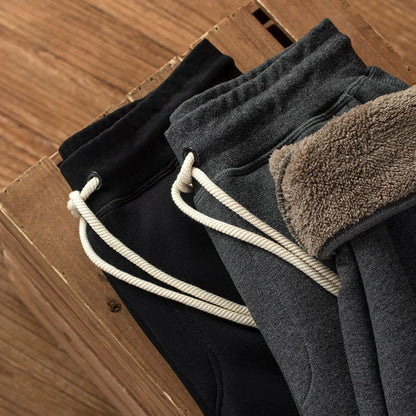 Thick woolen sweatpants with lamb wool and medium high waisted pants