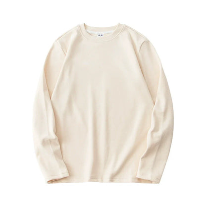 Autumn and winter top with double-sided velvet and brushed fur for warmth, thick round neck base, long sleeves for men and women, and plush comfort