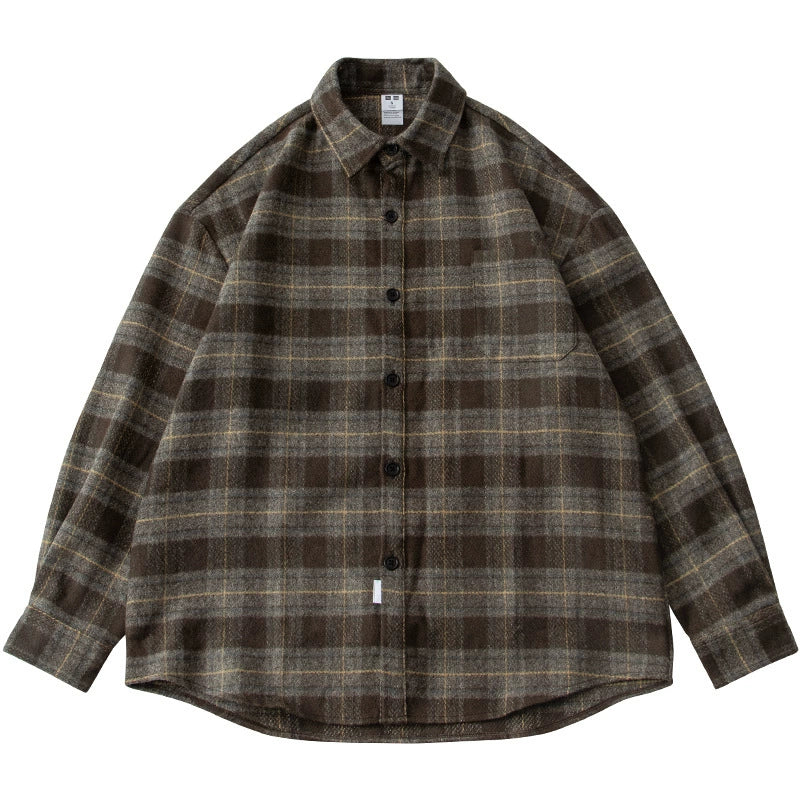 26 Workwear brushed loose checkered shirt for men