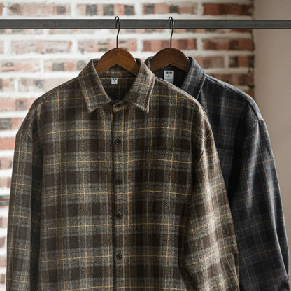 26 Workwear brushed loose checkered shirt for men