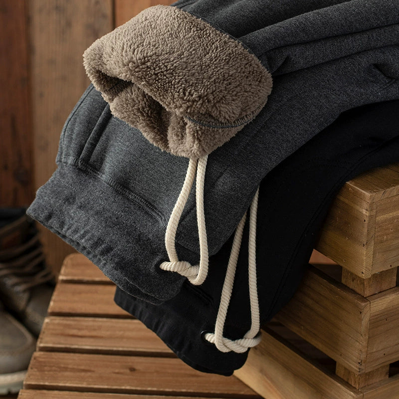 Thick woolen sweatpants with lamb wool and medium high waisted pants