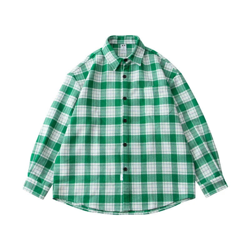 26 Workwear brushed loose checkered shirt for men