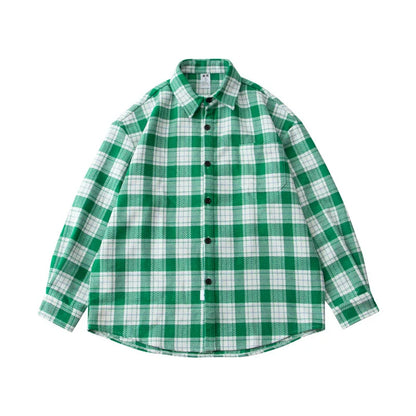 26 Workwear brushed loose checkered shirt for men