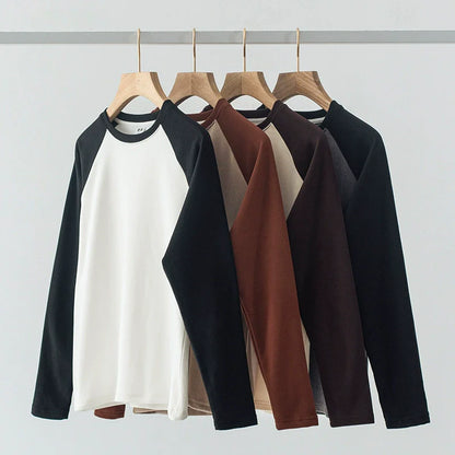 26 Double sided velvet round neck long sleeved T-shirt for warmth and thickened velvet