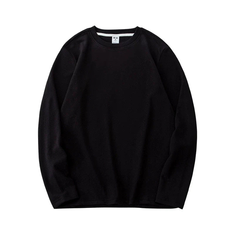 Autumn and winter top with double-sided velvet and brushed fur for warmth, thick round neck base, long sleeves for men and women, and plush comfort