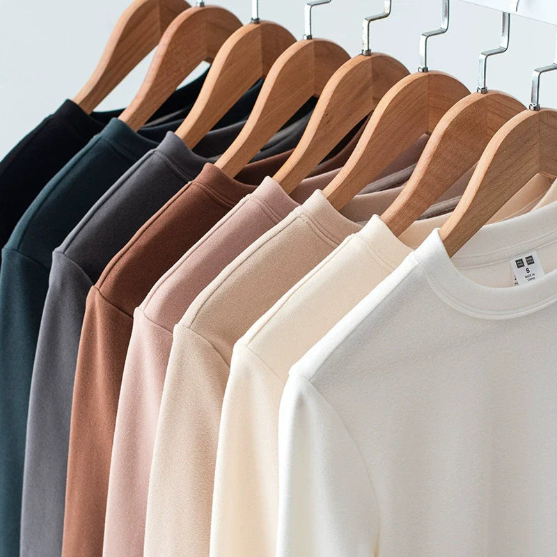 Double sided velvet warm long sleeved T-shirt with added velvet for autumn and winter