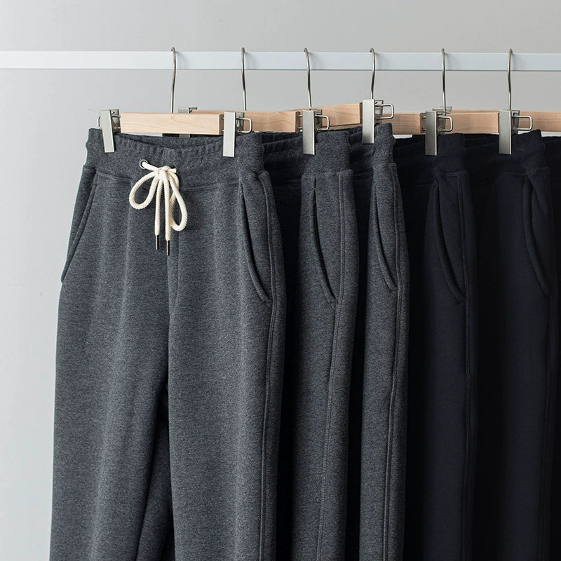 Thick woolen sweatpants with lamb wool and medium high waisted pants