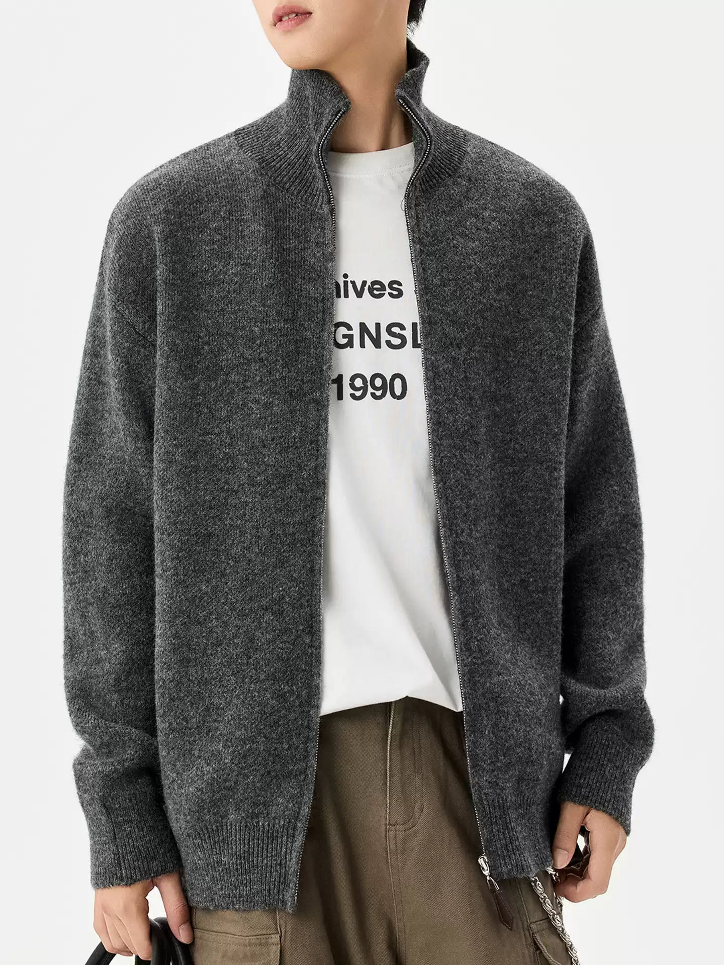 Wool cardigan knitted sweater for men