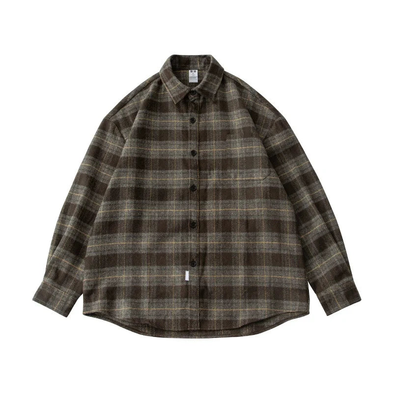 26 Workwear brushed loose checkered shirt for men