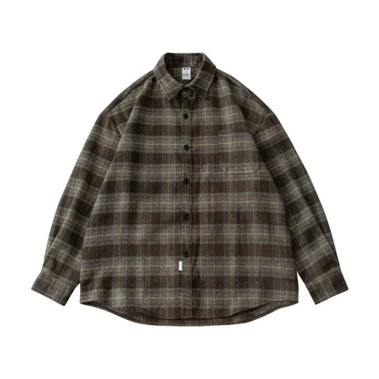 26 Workwear brushed loose checkered shirt for men