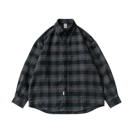 26 Workwear brushed loose checkered shirt for men