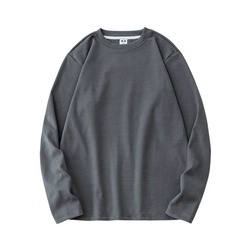 Autumn and winter top with double-sided velvet and brushed fur for warmth, thick round neck base, long sleeves for men and women, and plush comfort