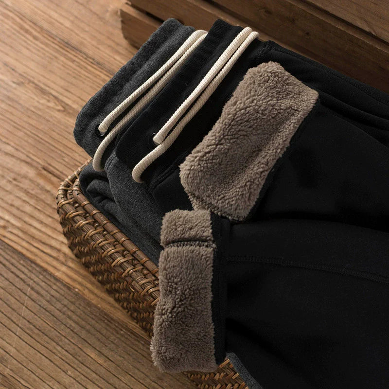 Thick woolen sweatpants with lamb wool and medium high waisted pants